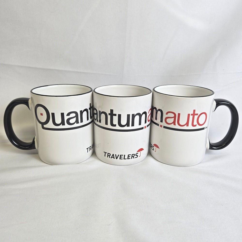 Set of 3 Travelers Insurance‎ Quantum Auto Promotional Coffee Mug, M Ware China